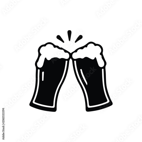 Фотография International beer day two beer glasses clinking together with foam on top