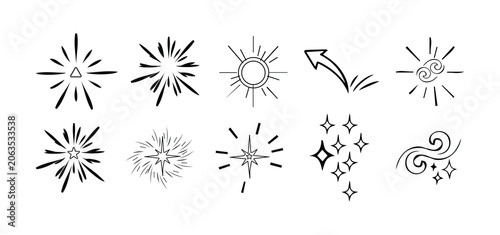 Quadro su tela Black and white of sun, moon, stars, clouds, lightning, and other celestial symb
