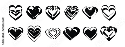 Black heart shapes, love symbols, romantic black hearts romantic heart patterns decorative hearts