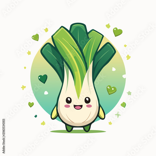 Cute Kawaii Leek Character with Hearts