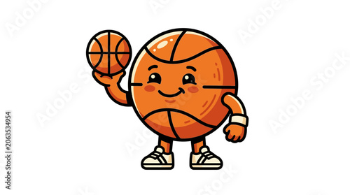 Canvas Print Cute Cartoon Basketball Character Holding a Smaller Ball, White Background