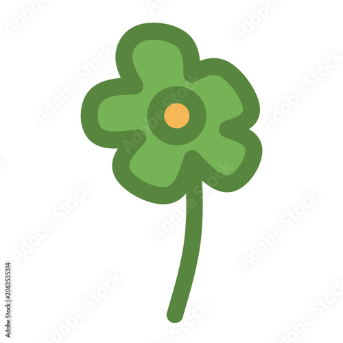 Green clover flower with stem, flat vector illustration of nature, luck and spring plant