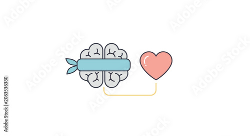 Stylized brain with blue ribbon on transparent background