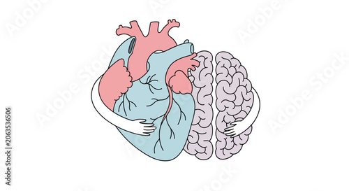 Stylized heart with pink and blue sections embracing itself