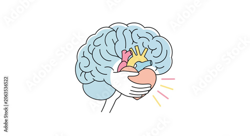 Stylized light blue brain with black outlines on white background