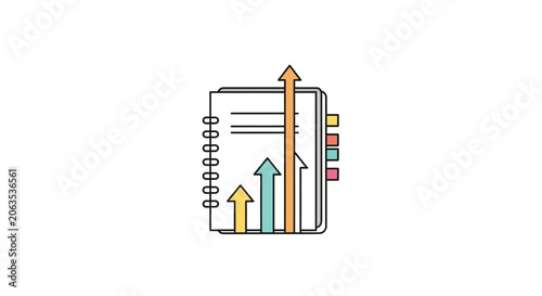 Business Growth Analytics Notebook with Rising Chart Arrows Vector Icon