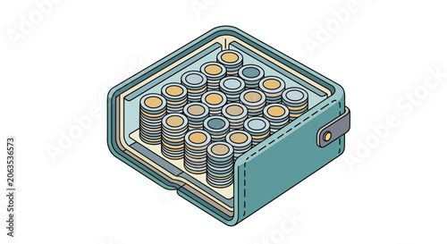 Stylized stacks of coins on transparent background, isometric view