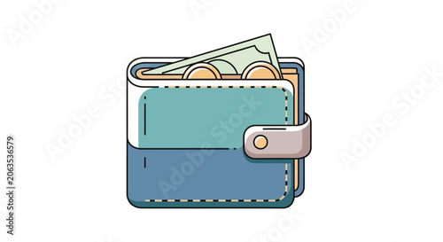 Stylized wallet with cash on transparent background