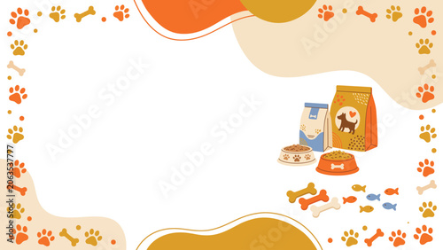 Foto Cute pet food and pawprint border illustration for pet-themed designs