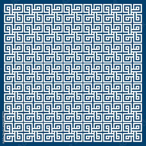 фотографія Blue and white geometric interlocking fretwork pattern