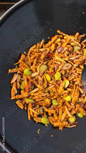 hot chili peppers in pan