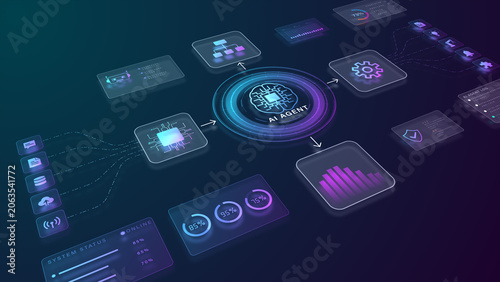 AI agent workflow automation platform with intelligent process orchestration, data analytics, cloud integration, and autonomous business operations technology concept, Technology concept 3d rendering