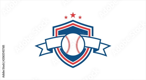 Foto Baseball Emblem Shield with Stars and Ribbon.