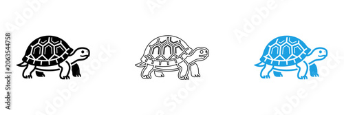 Quadro em tela Three cartoon turtles in a row isolated on transparent background, Vector