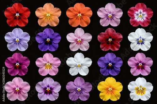 A bunch of different colored flowers on a black background
