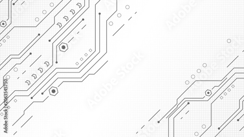 Abstract grey technology background with vector circuit board lines on white grid