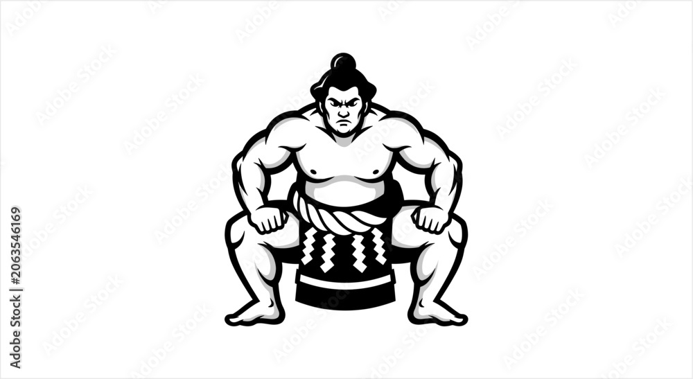 Fototapeta premium Sumo wrestler in traditional mawashi ready to fight.