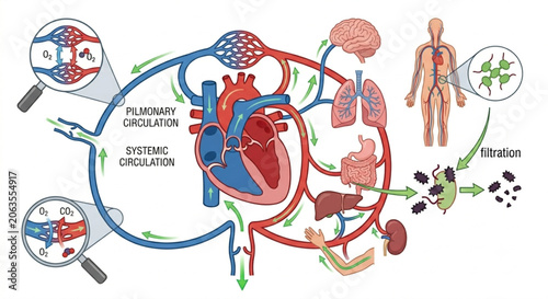 Cuadro en lienzo Human Blood Circulation Educational Anatomy Vector