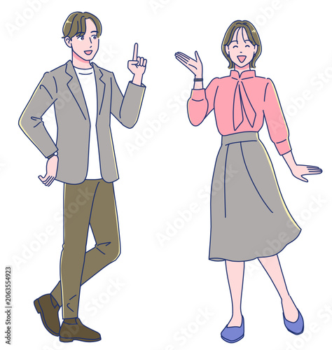 Quadro su tela 笑顔で説明する会社員男女