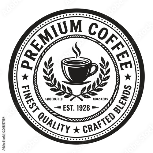 Vintage style premium coffee badge logo with roasters circular caffeine