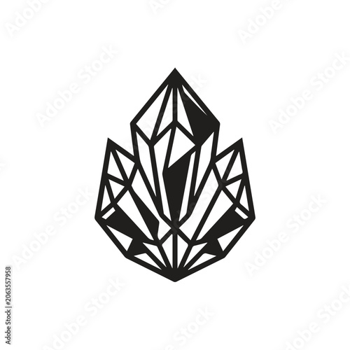 Detailed geometric crystal cluster graphic illustration with gemstone, geometric