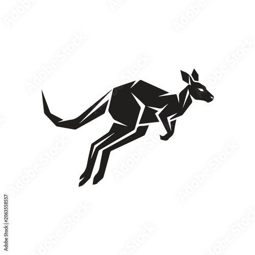 Stylized geometric kangaroo jumping graphic with kangaroo marsupial geometric