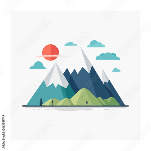 Hot air balloon over mountains flat design