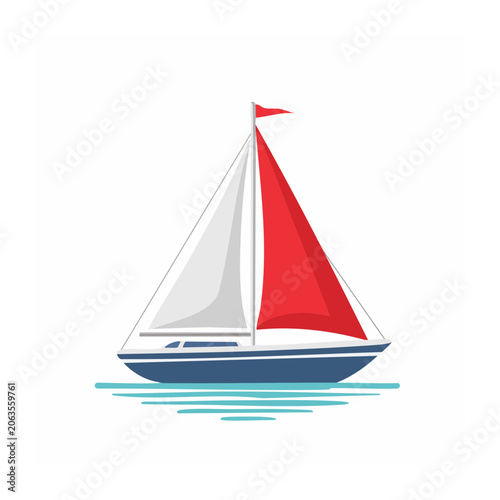Minimalist red and white sailboat 3D render
