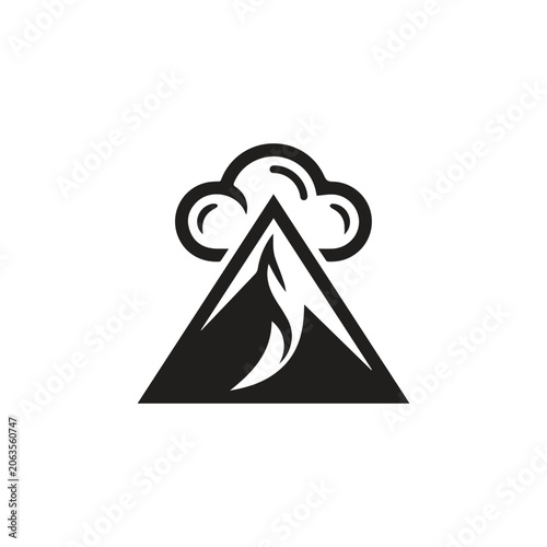 Volcano peak with smoke cloud icon mountain eruption triangular disaster