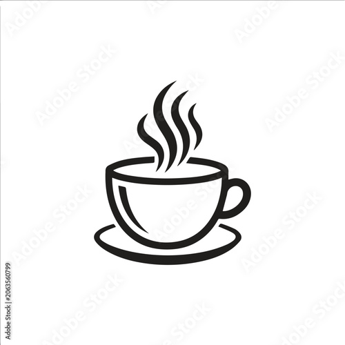 Minimalist outline vector icon of a hot coffee cup with rising steam, beverage