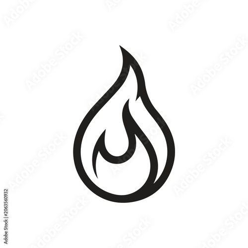 Minimalist black flame icon symbol graphic with minimalist abstract isolated