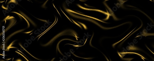 Luxurious black silk fabric background with shimmering gold waves elegant flowing satin cloth texture abstract dark glitter backdrop banner