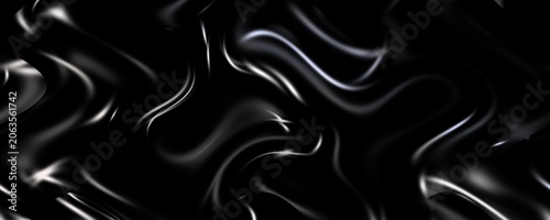 Luxurious black liquid wave background with elegant shiny silver reflections abstract glowing fluid ripples dark satin texture banner
