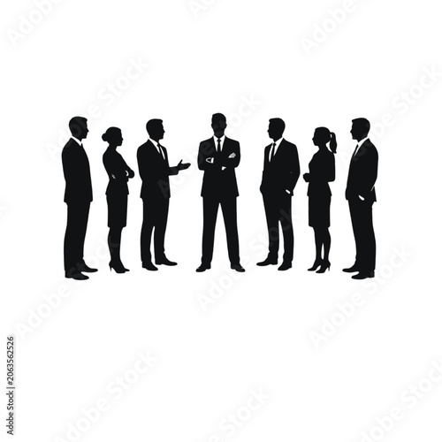 Corporate leadership group standing in professional formation silhouette.