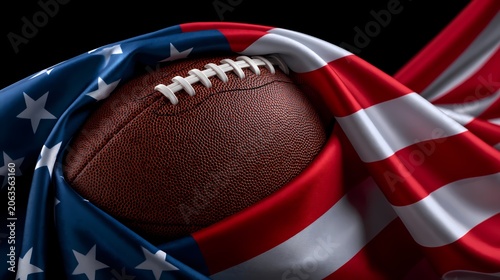 American Football With Draped USA Flag Patriotic