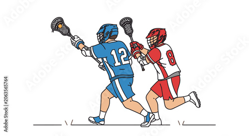 Tableau sur toile Lacrosse players in action, one defending the goal