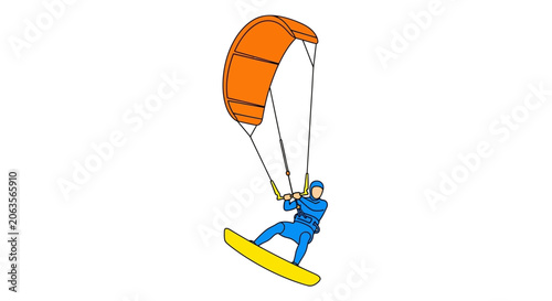 Kiteboarding extreme sport, man riding a board with a large kite