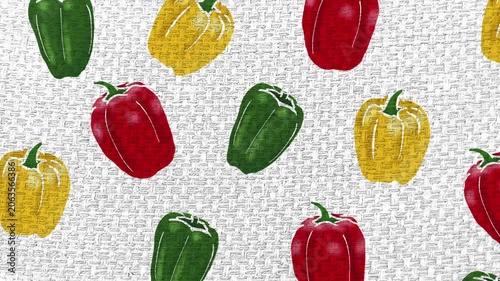 Hand-drawn background of bell peppers and paprika - food loop animation