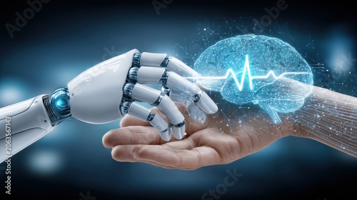 Robotic Hand Gently Touches Human Hand Illustrating Futuristic Partnership Between AI and Healthcare