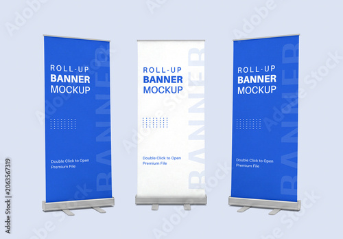 Roll Up Banner Mockup Set with Three Display Stands