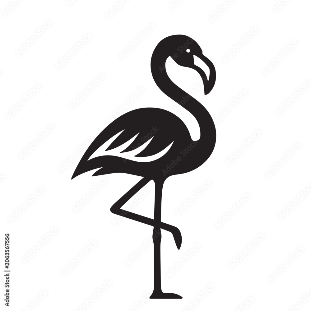Obraz premium Vector art of a flamingo bird silhouette with elegant curves and graceful posture, designed in a simple icon logo style, perfect for nature themes, branding, and creative visual identities.