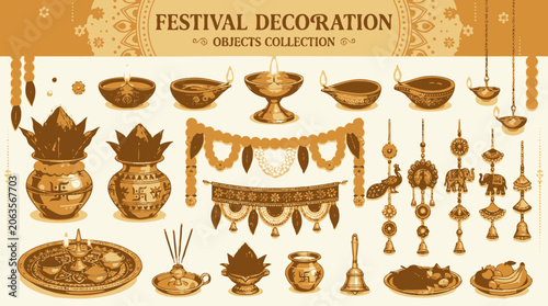 Traditional indian festival decoration and puja objects