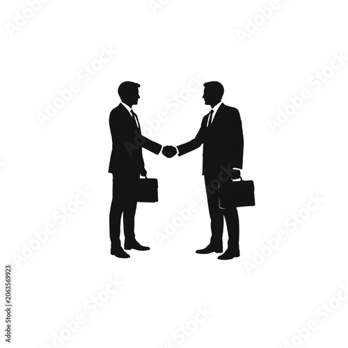 Corporate executives handshake with family partnership concept silhouette.