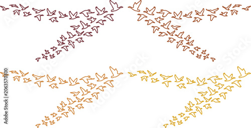 Obraz na plátně Flying birds vector set, abstract flock of birds in flight, migratory bird silho