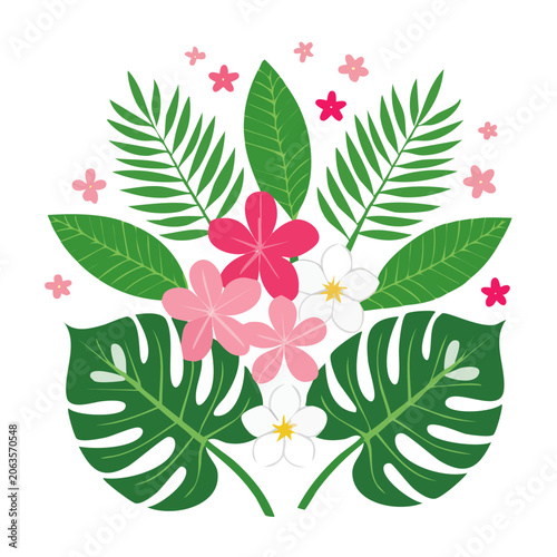 Pink floral vector design with leaves