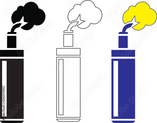 Electronic Cigarette Vape Pod Silhouette Outline and Color Icon Set Collection