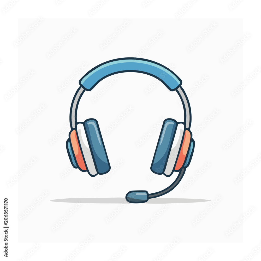 Fototapeta premium Flat design headphones with microphone icon