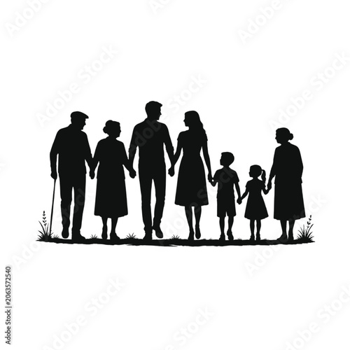 Large family unity group standing together silhouette.