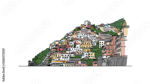 Colorful Hillside Town Illustration of Positano Italy