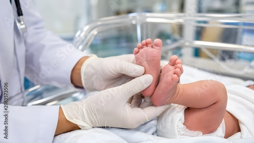 Healthcare professional checking newborn baby feet in hospital